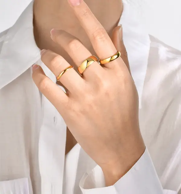 Wholesale PVD Coated Real Gold Plated Solid Color 304 Stainless Steel Simple Style Waterproof Non Tarnish Rings