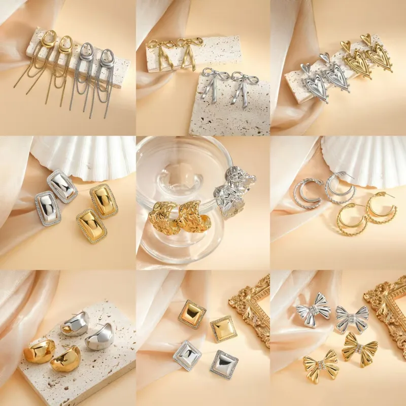 Wholesale 1 Pair Retro Commute Geometric Plating Titanium Steel Ear Studs