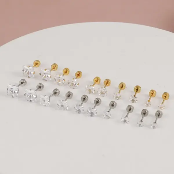 Wholesale 1 Pair Simple Style Square Inlay 304 Stainless Steel Zircon 18K Gold Plated Stainless Steel Earrings