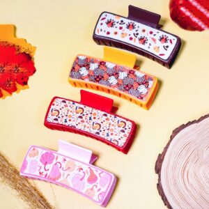 oly-b73c7f2cb3bbf3ad4f6107b0cf820941 Wholesale Thanksgiving Turkey Pumpkin Leather Print Rectangular Claw Clip