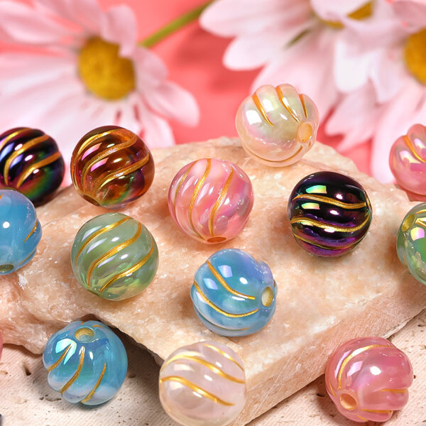 Wholesale Gilded twisted round beads acrylic straight hole beads