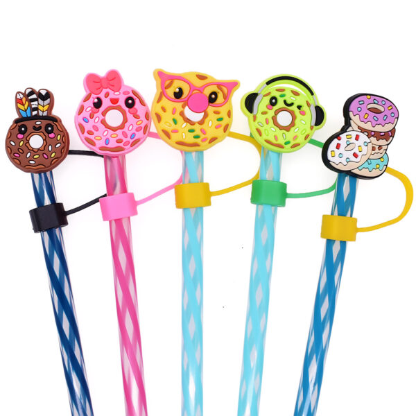 oly-b73db582f7abe750cedff4de7a59eeff Wholesale Donut series straw cap 10mm flexible glue removable straw aessories creative straw buckle personalized pen clip