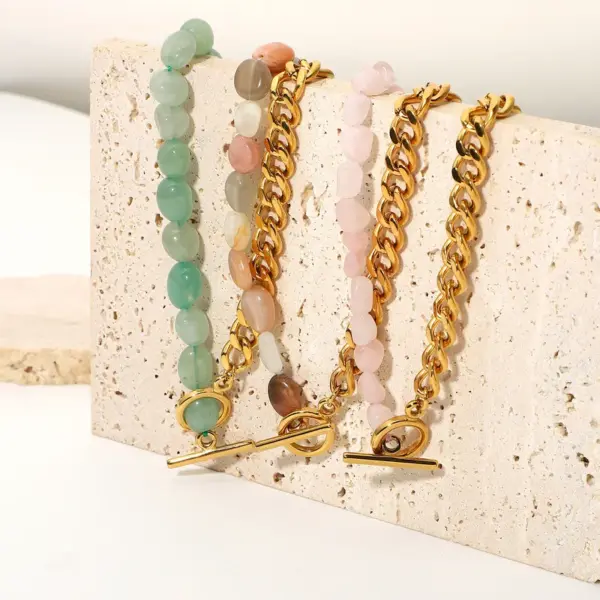 Wholesale 18k Stainless Steel Ot Buckle Colored Natural Stone Beaded Necklace Wholesale Nihaojewelry