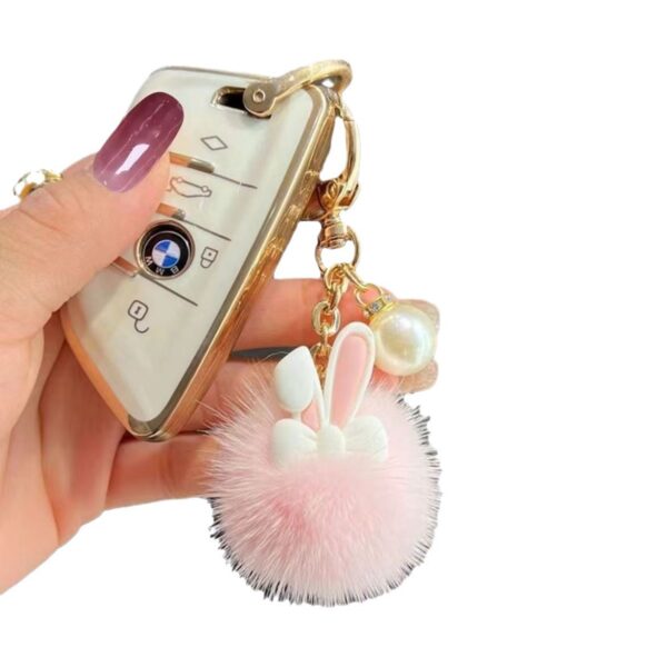 Wholesale new cute mink fur ball rabbit car key chain pendant plush doll bag ornaments