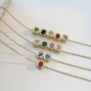 Wholesale Export Colorful Geometric Square December Birthstone Birthday Stone Birthstone DIY Zircon Small Pendant Necklace