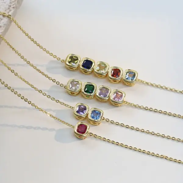 Wholesale Export Colorful Geometric Square December Birthstone Birthday Stone Birthstone DIY Zircon Small Pendant Necklace