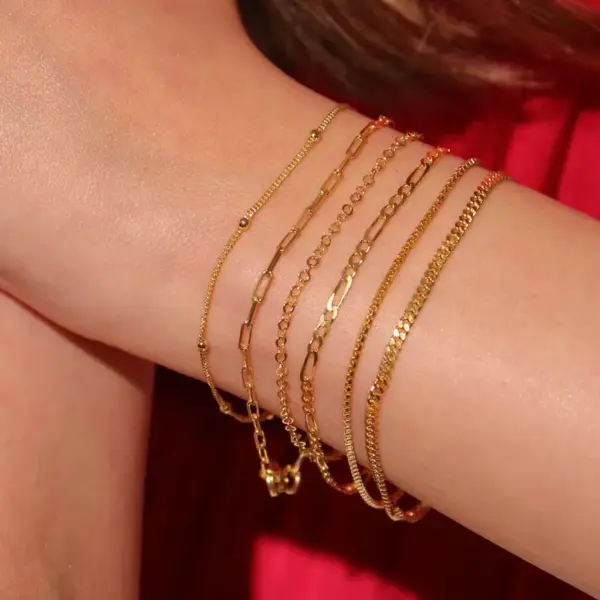304 Stainless Steel Geometric PVD Coated Stone-Free 18K Real Gold Plated Bracelets