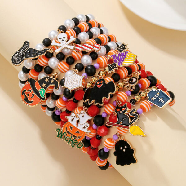 Wholesale Halloween Bracelet Beaded Funny Spider Bat Pendant Ghost Festival Ghost Bracelet