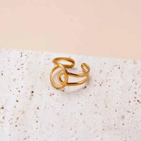 Wholesale PVD Coated Human Face Heart Shape 304 Stainless Steel Retro Classic Style Waterproof Non Tarnish Open Ring