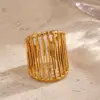 Wholesale Ion Plating (IP) 18K Gold Plated Lines 304 Stainless Steel Casual Rock Marine Style Waterproof Non Tarnish Open Rings