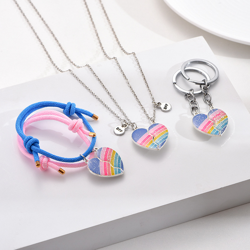 Wholesale Good friend fashion rainbow with gold wder splicing heart magnetic necklace