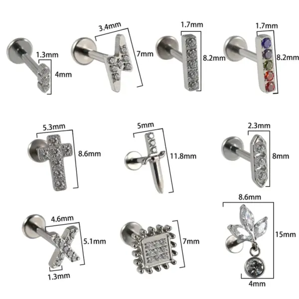 Wholesale 1 Piece Lip Rings Casual Vacation Tropical Cross G23 Titanium Alloy Plating Zircon 18K Gold Plated Lip Rings Ear Cartilage Rings & Studs