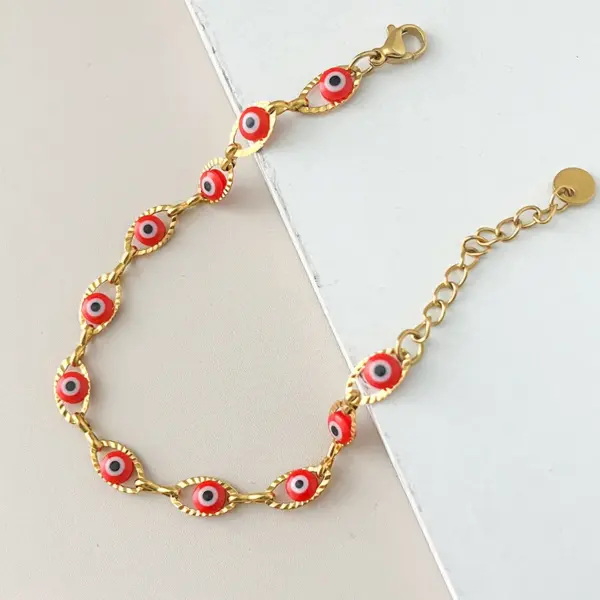 Wholesale PVD Coated Real Gold Plated 14K Gold Devil's Eye 304 Stainless Steel Vacation Waterproof Non Tarnish 304 Stainless Steel Bracelets