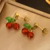 Wholesale 304 Stainless Steel Plastic Cherry Fruit Ion Plating (IP) 18K Gold Plated Cute Sweet Waterproof Non Tarnish Plating O-shaped Chain Box Chain Gold Earrings Necklace Jewelry Set