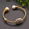 Wholesale Retro Solid Color Stainless Steel Freshwater Pearl Plating 18k Gold Plated Bangle