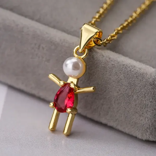 Wholesale Cartoon Style Artistic Human Copper 18k Gold Plated Pearl Zircon Pendant Necklace In Bulk