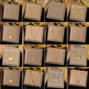 Wholesale PVD Coated Real Gold Plated Printing Titanium Steel Sweet Waterproof Non Tarnish Titanium Steel Pendant Necklace