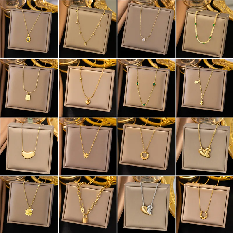 Wholesale PVD Coated Real Gold Plated Printing Titanium Steel Sweet Waterproof Non Tarnish Titanium Steel Pendant Necklace