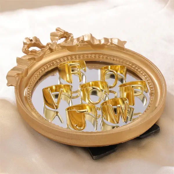 Wholesale PVD Coated Real Gold Plated Letter 304 Stainless Steel Hip-Hop Punk Cool Style Waterproof Non Tarnish Wide Band Rings