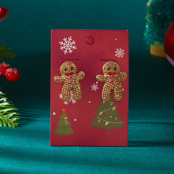 Wholesale Cute Christmas Gingerbread Man Earrings with Full Rhinestones