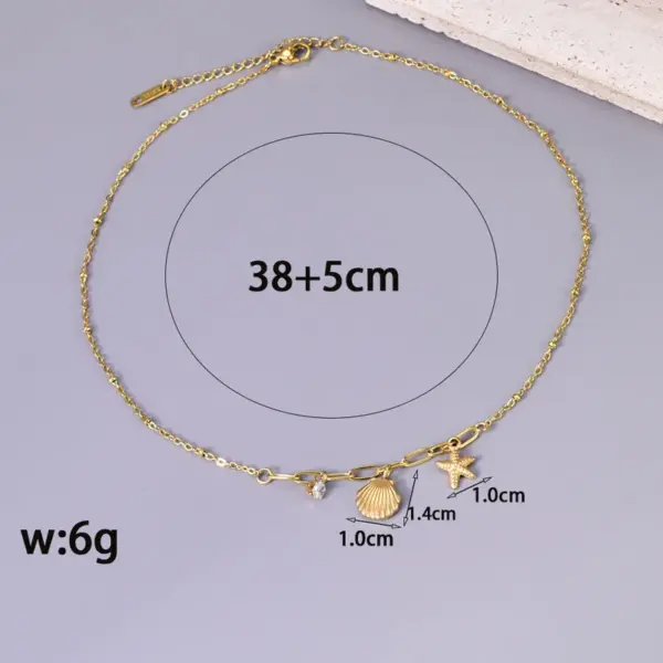 304 Stainless Steel Starfish Shell PVD Coated Zircon 18K Real Gold Plated Marine Style Simple Style Waterproof Non Tarnish Inlay Cable Chain Gold Multi Charms Necklace