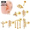 Wholesale 1 Piece Ear Cartilage Rings & Studs Simple Style Classic Style Leaves Chain Pure Titanium Inlay Zircon Ear Cartilage Rings & Studs