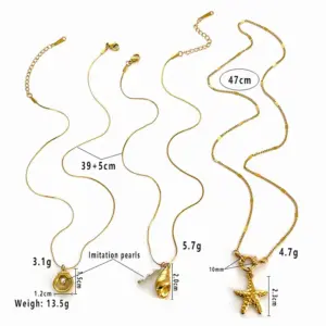 Main Picture Curb Necklace Shell Conch Pearl Dot Starfish Three-Piece Set