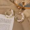 Wholesale Unisex Fashion Geometric Alloy Artificial Gemstones Earrings Pearl Plating Metal Hoop Earrings