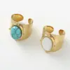 Wholesale Retro Oval Stainless Steel Turquoise Wide Band Rings In Bulk