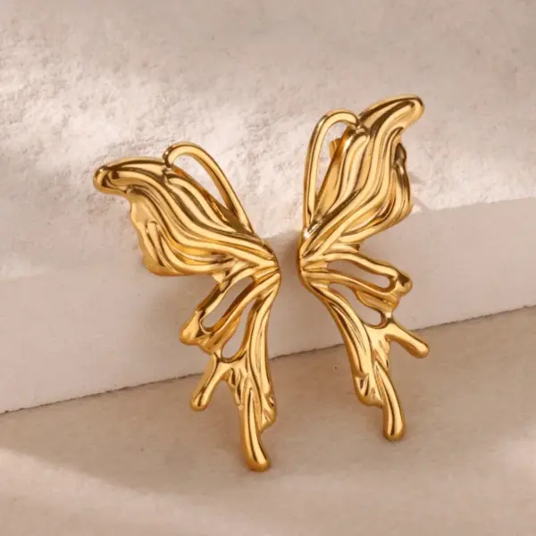 PVD Coated Real Gold Plated Geometric Butterfly 304 Stainless Steel Elegant Vintage Style Waterproof Non Tarnish Ear Studs