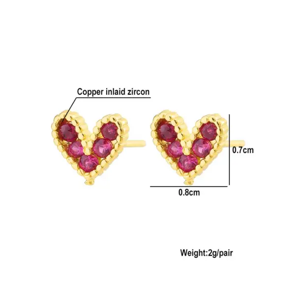 Wholesale Simple Style Heart Shape Copper Inlay Zircon Ear Studs 1 Pair
