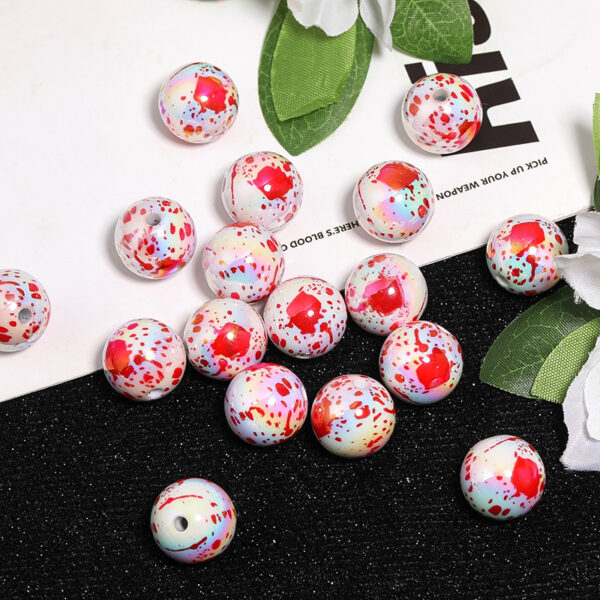 oly-b78b1206f5989abd159a9aa4b53dc672 Wholesale Halloween DIY Beaded Pen Accessories Bloody Rose Skull Printed Round Beads Car Hangers Mobile Phone Chain Beads Scattered Beads