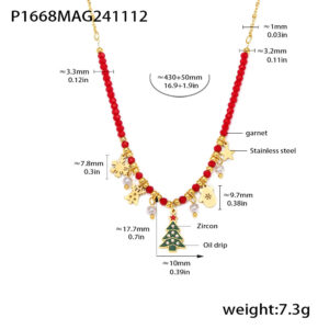 P1668 - Golden Garnet Christmas Tree Necklace