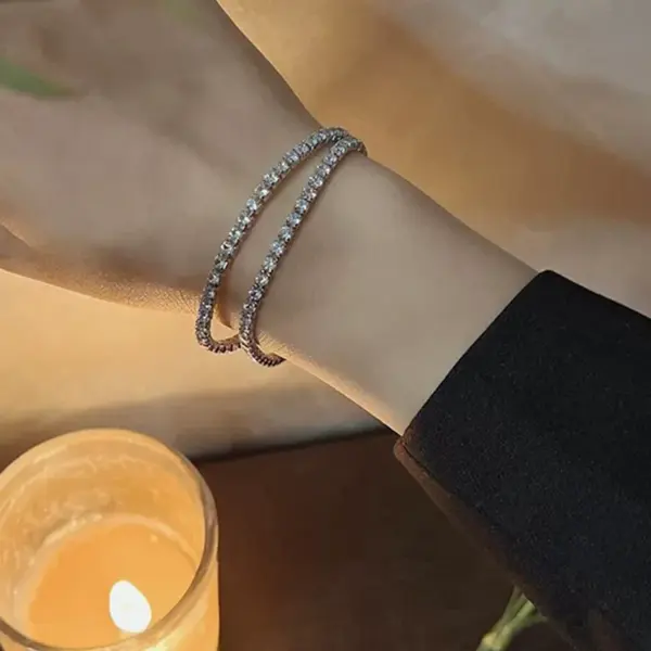 Wholesale Glam Geometric 304 Stainless Steel 16K Gold Plated White Gold Plated Gold Plated Zircon Stainless Steel Bracelets In Bulk