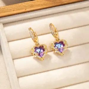 Gold-Plated Purple Gem Earrings / Heart Of The Ocean