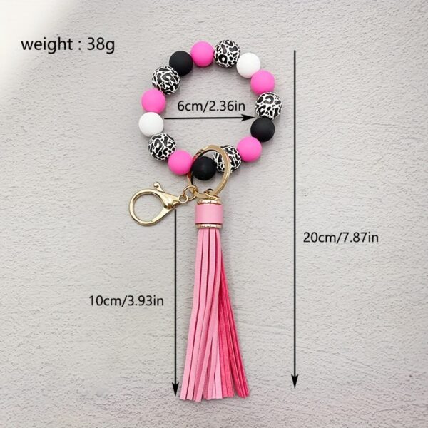 Wholesale Leopard Print White Base Wood Beads Wristlet Keychain