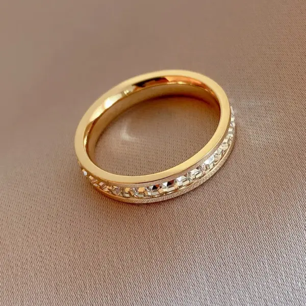 Wholesale Jewelry Fashion Geometric 304 Stainless Steel Zircon Gold Plated Inlay Rings
