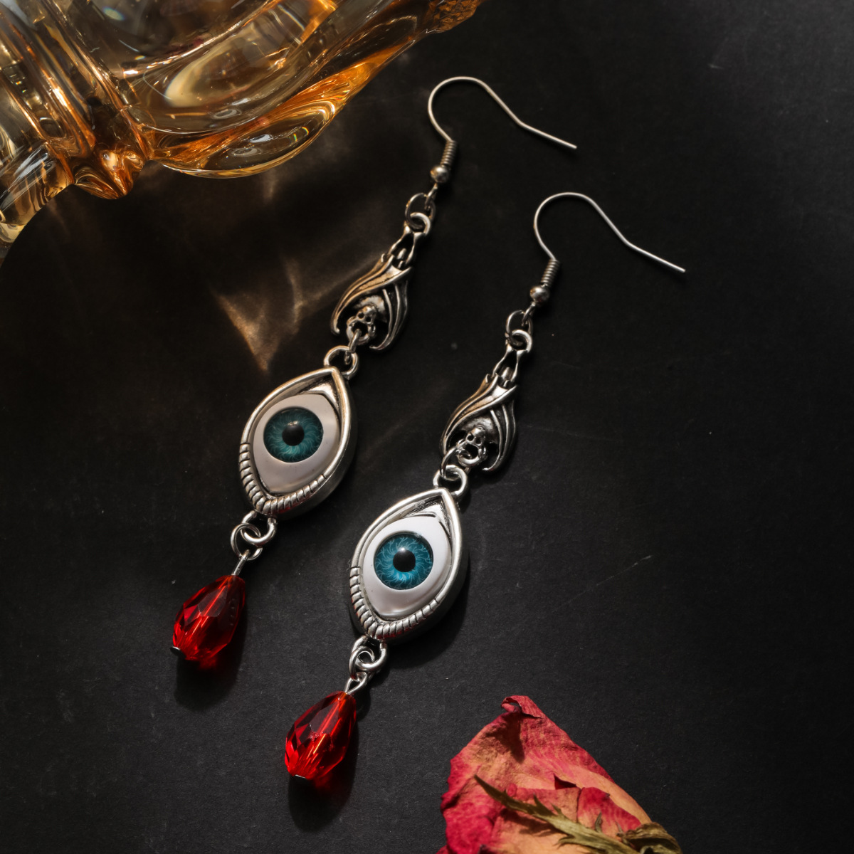 Wholesale Dark Gothic Devil's Eye Pendant Earrings Party Long Tassel Earrings