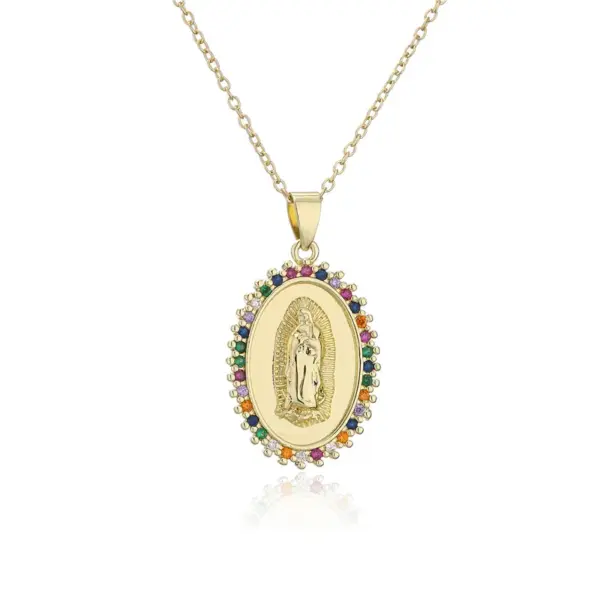 Wholesale Copper Micro-inlaid Zircon Religious Jewelry Golden Necklace Maria Pendant