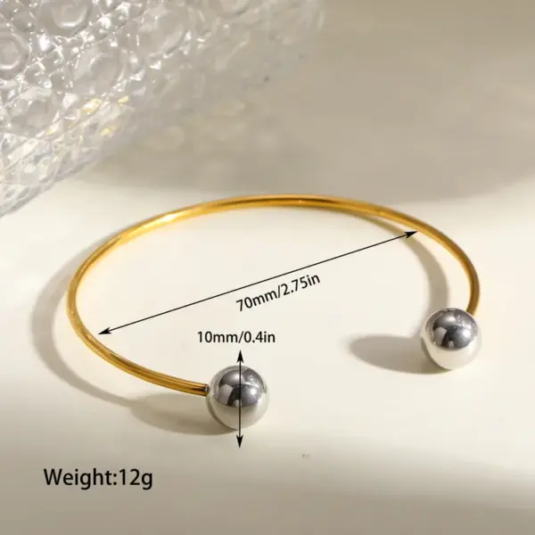 Stainless Steel Ball PVD Coated Real Gold Plated Simple Style Waterproof Non Tarnish Gold Bangle
