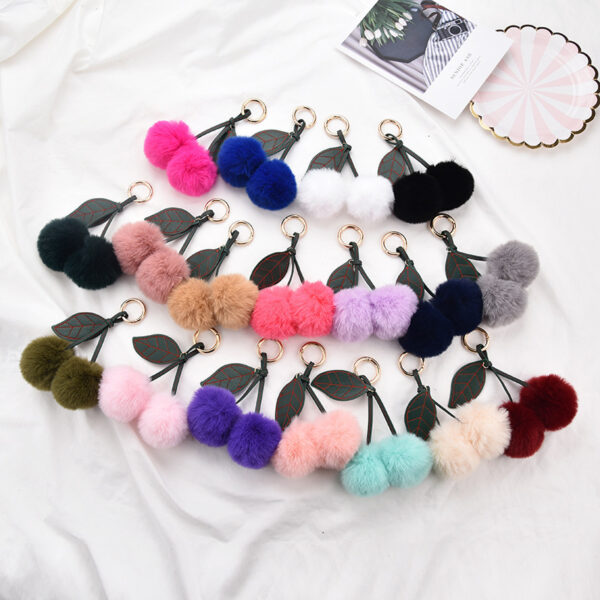 Wholesale fruit Cherry fur ball keychain imitation Rex rabbit fur bag pendant small jewelry