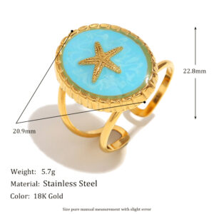 Oval oil drop starfish open ring-gold