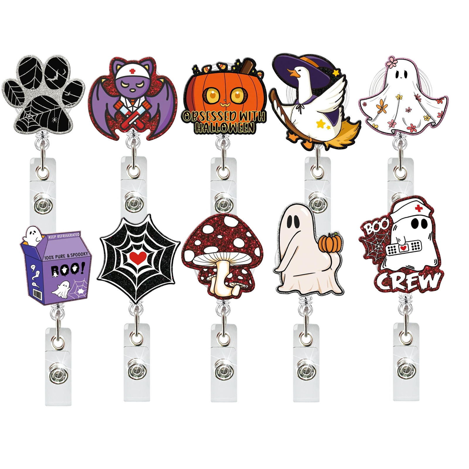 Wholesale Boo Boo Crew Acrylic Ghost Web Pumpkin Skull Crocodile Clip Easy Pull Buckle