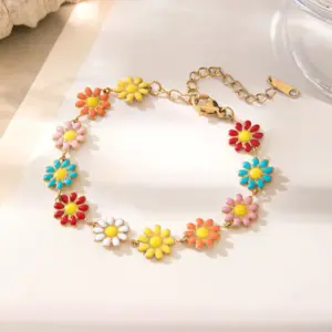 【XKA5046】Colorful Daisy Anklet / Gold