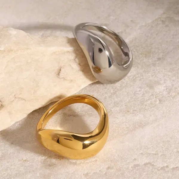 Wholesale 304 Stainless Steel Geometric PVD Coated 18K Real Gold Plated Simple Style Artistic Rings