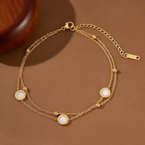 J05021-Double Layer White Shell Roman Anklet- Gold