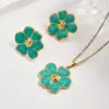 Wholesale European And American Hot-Selling Fashion INS Style 304 Stainless Steel Water Plated Imitation Gold Colorful Oil Drop Flower Earrings Necklace Jewelry Set
