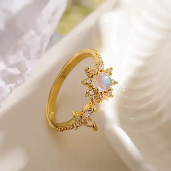Wholesale Simple Style Flower Copper 18k Gold Plated Zircon Open Rings In Bulk