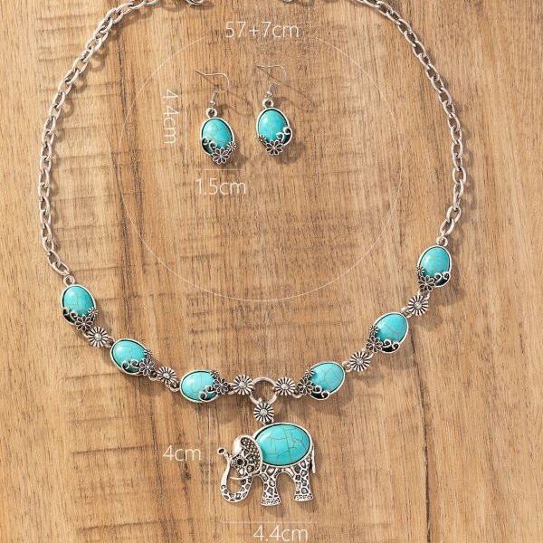 Wholesale Bohemian style jewelry vintage fashion animal elephant turquoise pendant necklace earrings