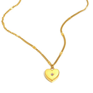 Mini zircon heart-shaped floral necklace - gold - March